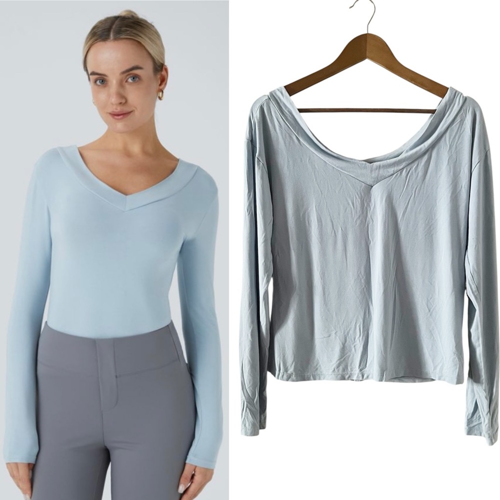 Halara Light Foggy Blue V Neck Skinny Work Top